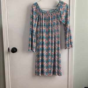 Bell Sleeve Midi Aqua & Pink Dress